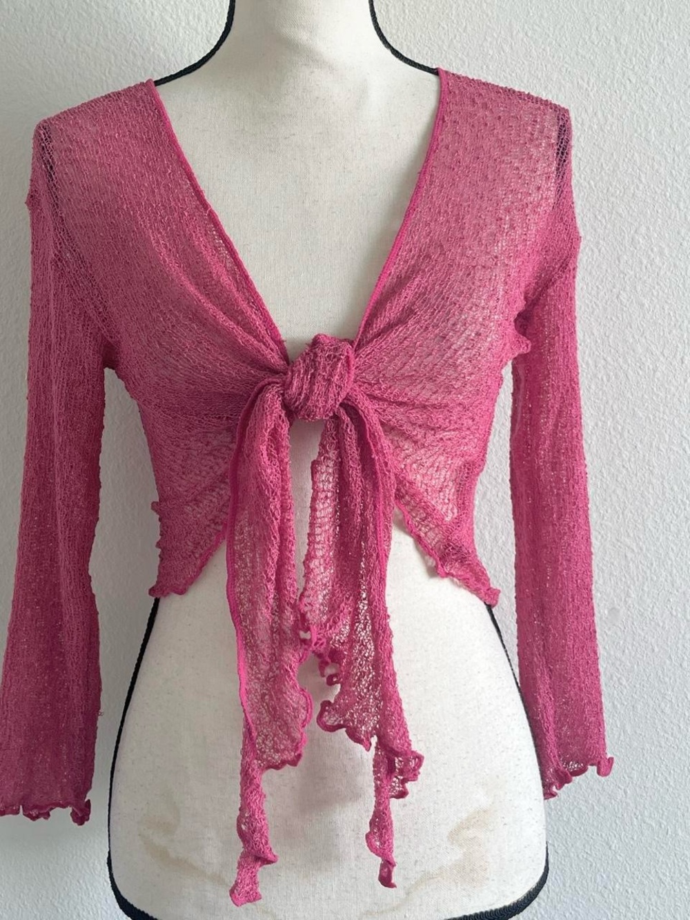 Vintage Pink Sheer Tie-Front Long Sleeve Top